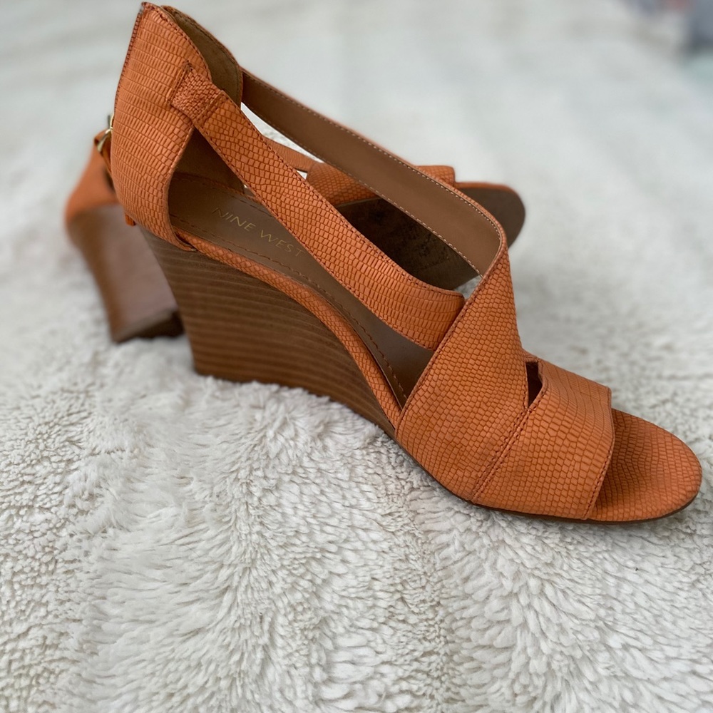 Nine West orange wedge sandals